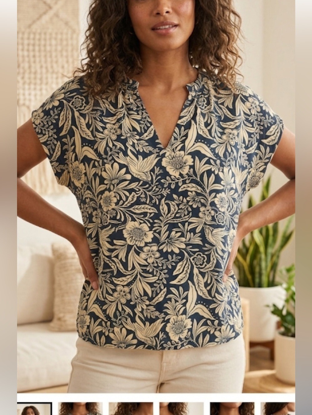 Patrons of Peace Boxy Button Front Blouse Women Small Blue Cream Notched Collar